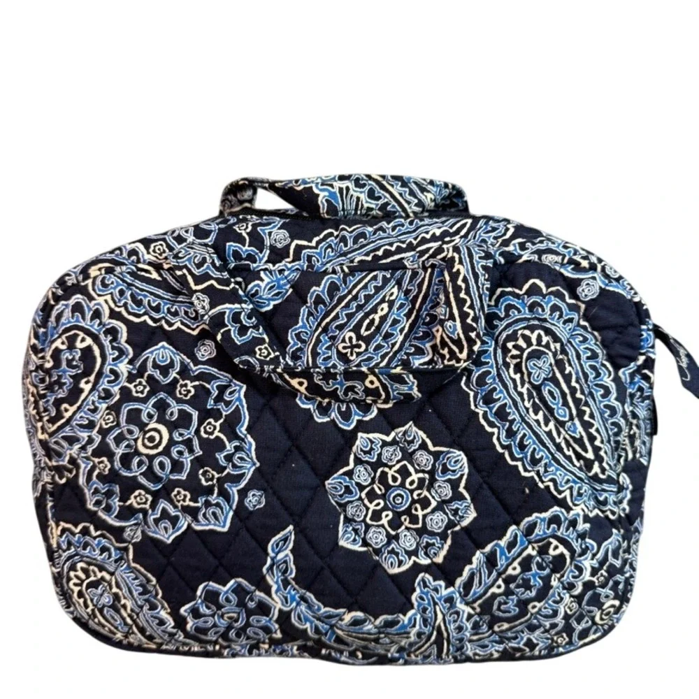 Vera Bradley Quilted Cotton Cosmetic Bag Navy Blue Paisley Travel Toiletry Case